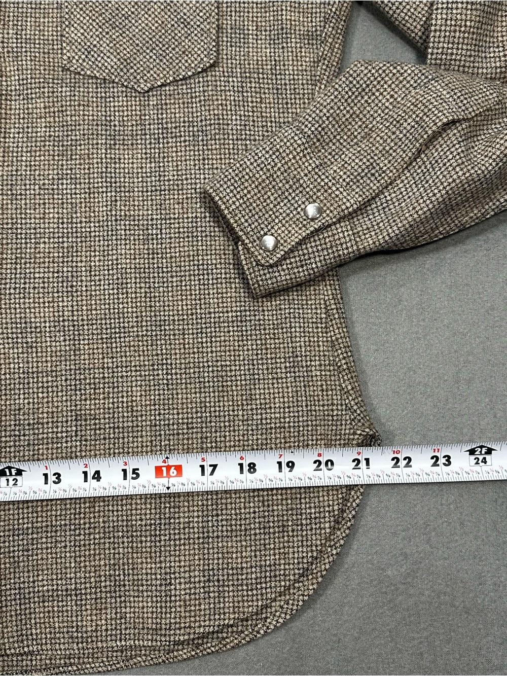 Vintage Pendleton Shirt Mens L Wool Western Snap Brown Tweed Shacket USA Style - Picture 13 of 15